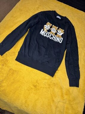 Moschino Black Crewneck Sweatshirt with Triple Teddy Logo